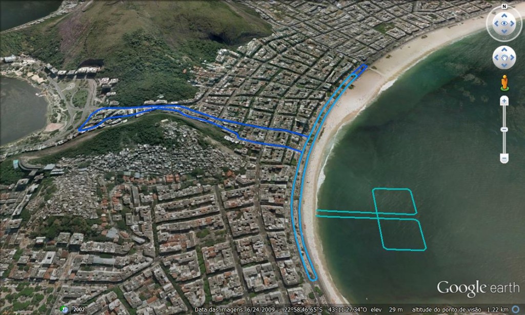 Mapa do percurso do evento-teste olímpico de triathlon